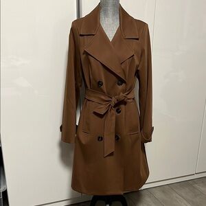 PINK TARTAN NWOT Double-Breasted Brown Trench Coat Lined, Size L